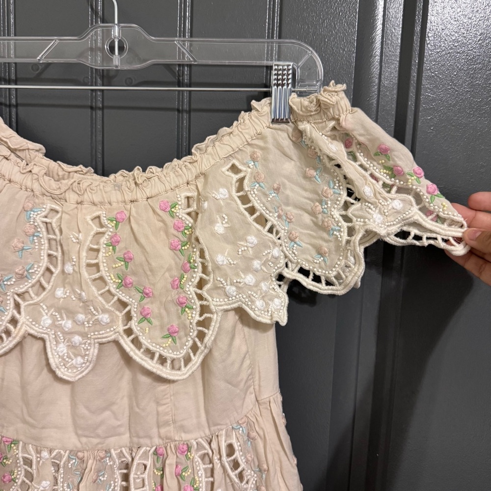 Love Sam Cream Off the Shoulder Beaded Embroidered Floral Midi Dress - Picture 2 of 16